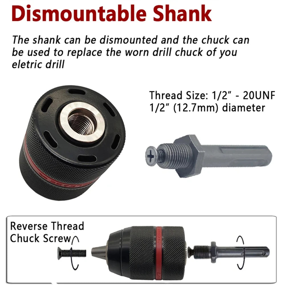 JENTORIX 2mm-13mm Metal Keyless Drill Chuck, 3Jaw Self-lock Ratchet Chuck 1/2-20UNF Thread, Chuck for Drill Bit Screwdriver&Taps