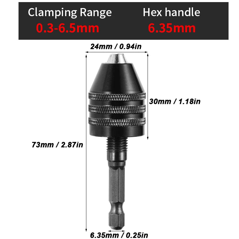 JENTORIX 0.3mm-8.0mm Mini Keyless Chuck Electric Drill Bit Collet Converter Extension Screwdriver Chuck Adapter Fixture 1/4" Hex