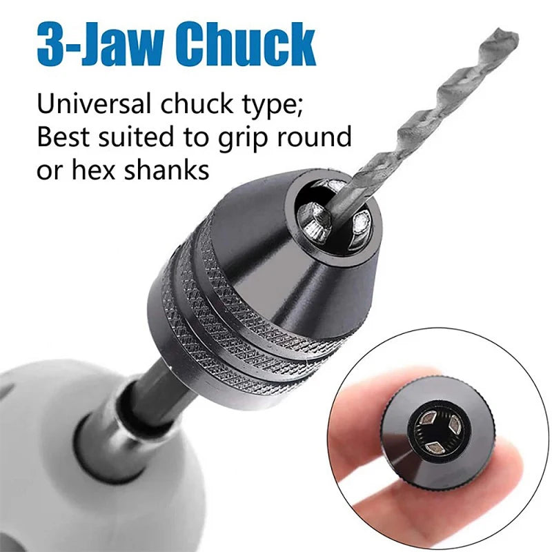 JENTORIX 0.3mm-8.0mm Mini Keyless Chuck Electric Drill Bit Collet Converter Extension Screwdriver Chuck Adapter Fixture 1/4" Hex