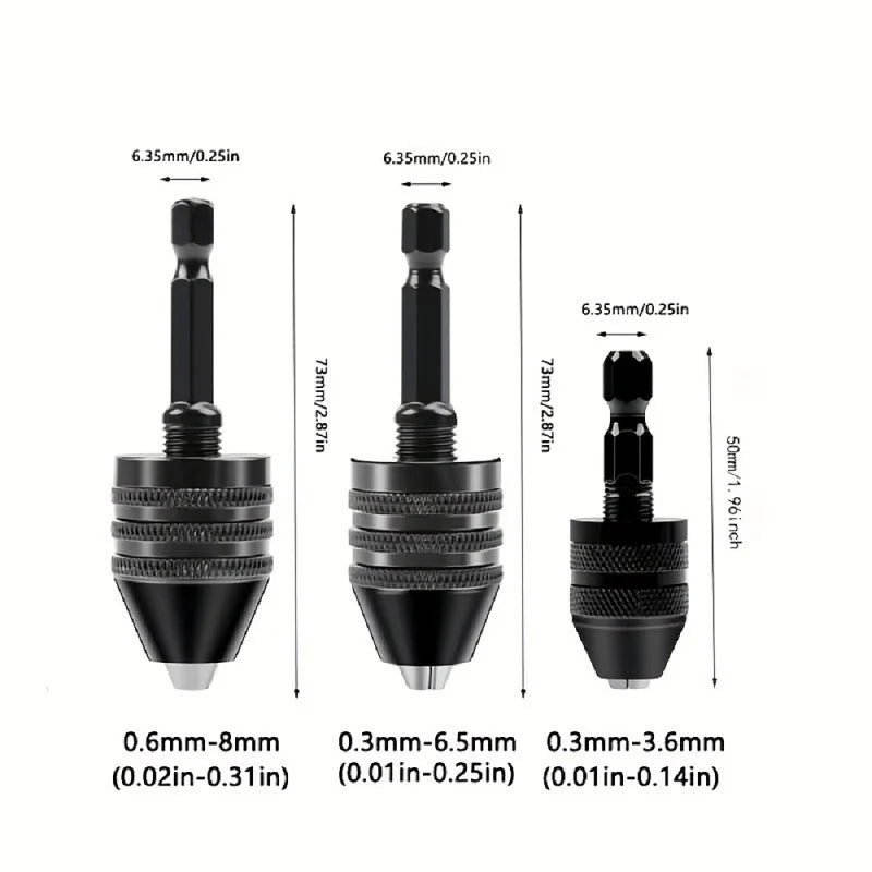 JENTORIX 0.3mm-8.0mm Mini Keyless Chuck Electric Drill Bit Collet Converter Extension Screwdriver Chuck Adapter Fixture 1/4" Hex