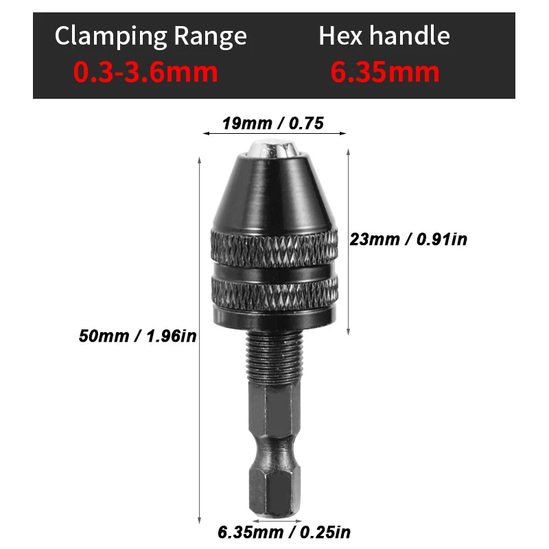 JENTORIX 0.3mm-8.0mm Mini Keyless Chuck Electric Drill Bit Collet Converter Extension Screwdriver Chuck Adapter Fixture 1/4" Hex