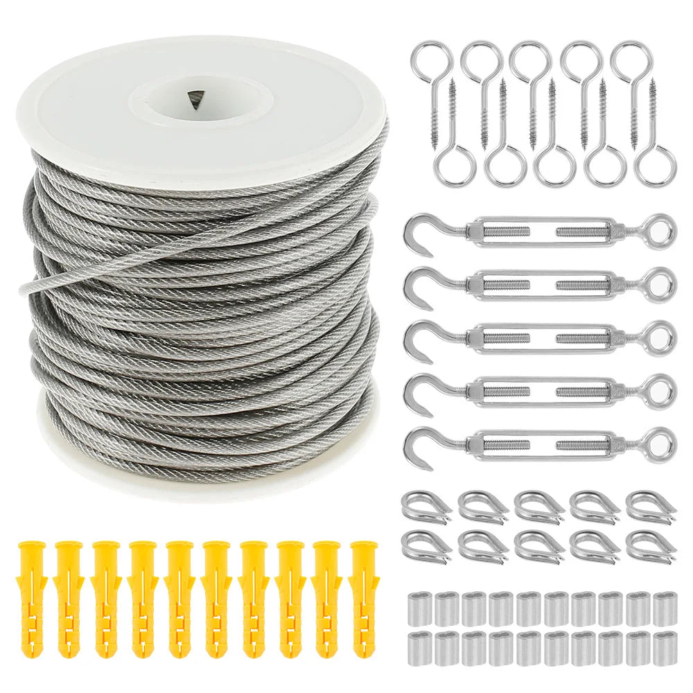 15/30m Stainless Steel Cable Rope Kits Heavy Duty Garden Wire Cable Balcony Railing Farm Fence Tent Roll 304 PVC Coated