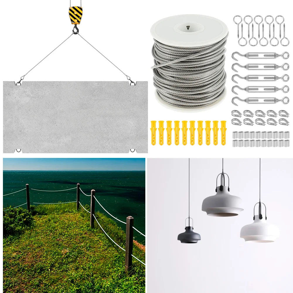 15/30m Stainless Steel Cable Rope Kits Heavy Duty Garden Wire Cable Balcony Railing Farm Fence Tent Roll 304 PVC Coated