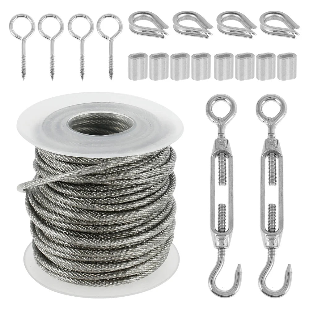 15/30m Stainless Steel Cable Rope Kits Heavy Duty Garden Wire Cable Balcony Railing Farm Fence Tent Roll 304 PVC Coated
